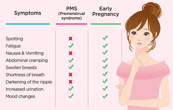 similarities and differences of pre-period and pregnancy symptoms