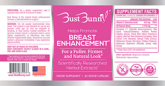 Bust Bunny Breast Enhancement supplements label