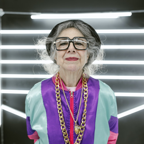 elderly woman in glasses